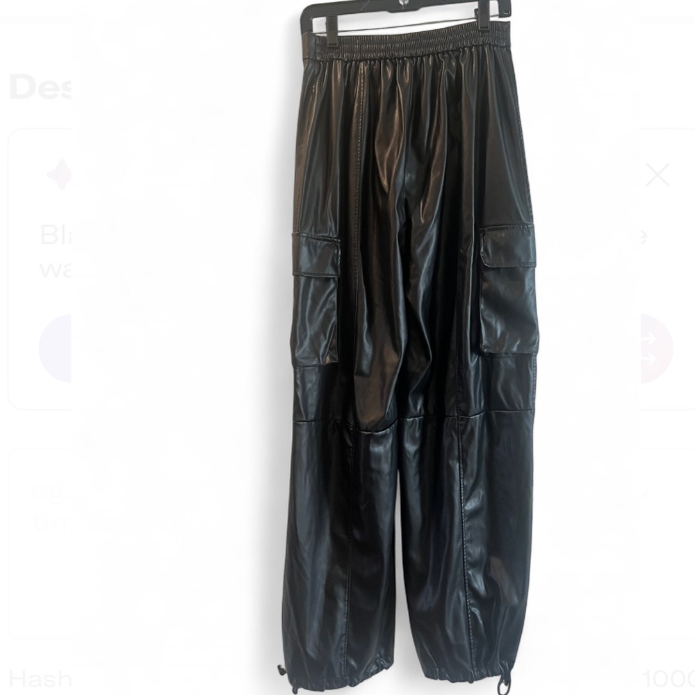 Fashion Nova Shiny Black Cargo Wide Leg Pants - Picture 2 of 13